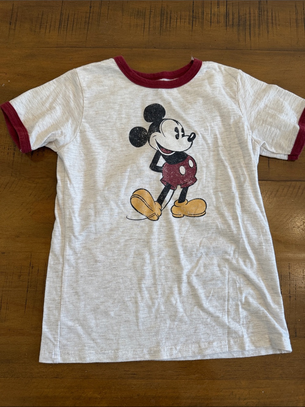 Disney White Ringer Tee with Maroon Trim and Mickey Print